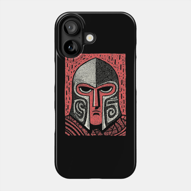 Spartan Helmet T-Shirt | Greek Warrior Linocut Graphic Tee Phone Case by TuncGK