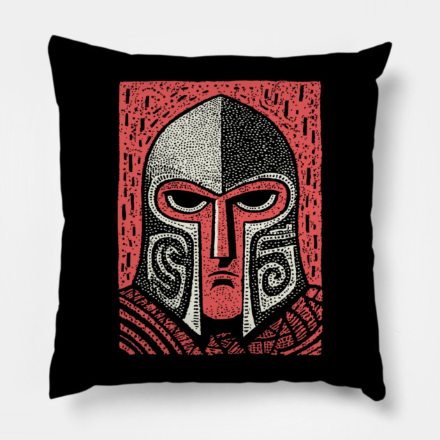 Spartan Helmet T-Shirt | Greek Warrior Linocut Graphic Tee Pillow by TuncGK
