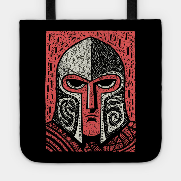 Spartan Helmet T-Shirt | Greek Warrior Linocut Graphic Tee Tote by TuncGK