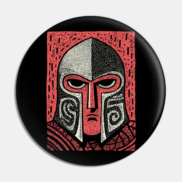 Spartan Helmet T-Shirt | Greek Warrior Linocut Graphic Tee Pin by TuncGK