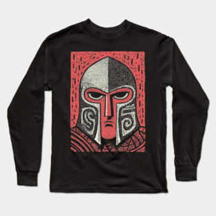 Spartan Helmet T-Shirt | Greek Warrior Linocut Graphic Tee Long Sleeve T-Shirt