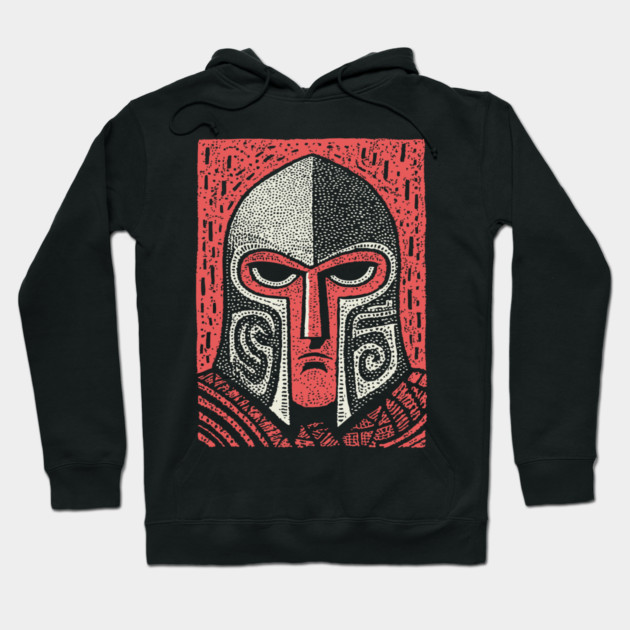 Spartan Helmet T-Shirt | Greek Warrior Linocut Graphic Tee Hoodie by TuncGK