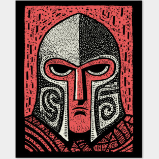 Spartan Helmet T-Shirt | Greek Warrior Linocut Graphic Tee Posters and Art