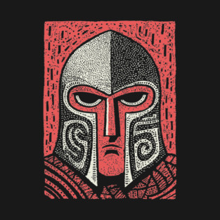 Spartan Helmet T-Shirt | Greek Warrior Linocut Graphic Tee T-Shirt