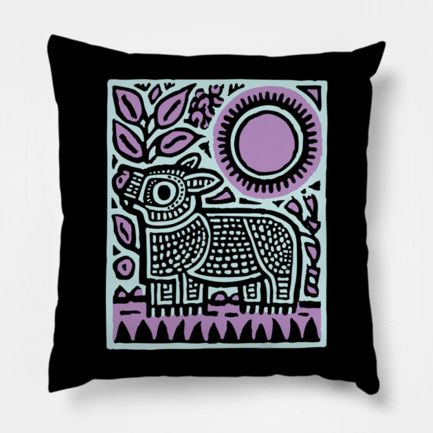 Aztec UFO | Ancient Aliens Funny Linocut Pillow by TuncGK