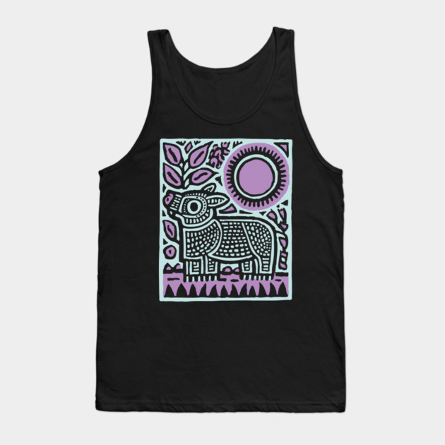 Aztec UFO | Ancient Aliens Funny Linocut Tank Top by TuncGK