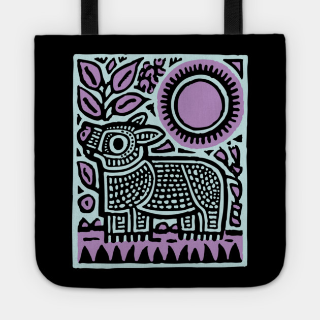 Aztec UFO | Ancient Aliens Funny Linocut Tote by TuncGK