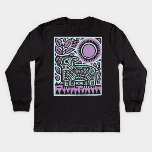 Aztec UFO | Ancient Aliens Funny Linocut Kids Long Sleeve T-Shirt