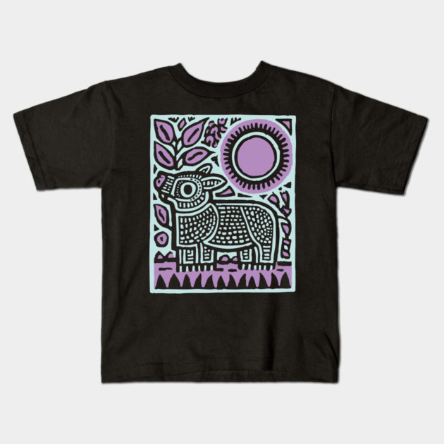 Aztec UFO | Ancient Aliens Funny Linocut Kids T-Shirt by TuncGK