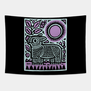 Aztec UFO | Ancient Aliens Funny Linocut Tapestry