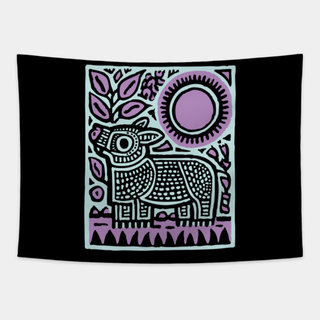 Aztec UFO | Ancient Aliens Funny Linocut Tapestry by TuncGK