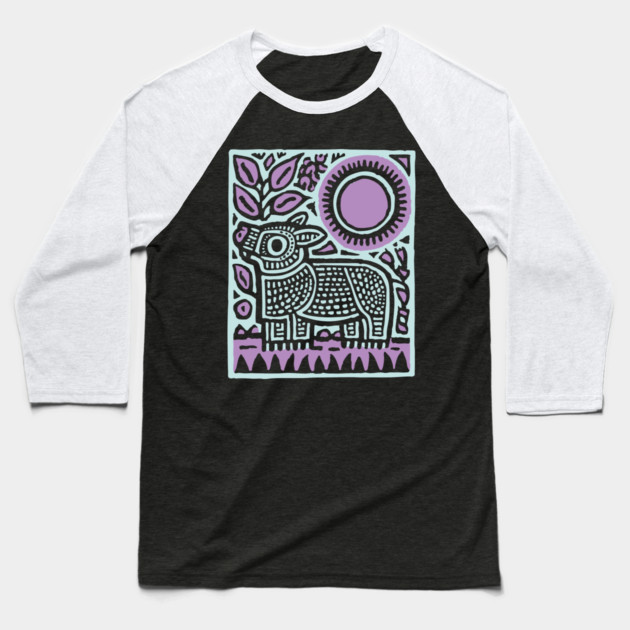 Aztec UFO | Ancient Aliens Funny Linocut Baseball T-Shirt by TuncGK