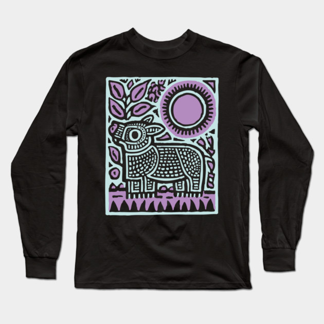 Aztec UFO | Ancient Aliens Funny Linocut Long Sleeve T-Shirt by TuncGK