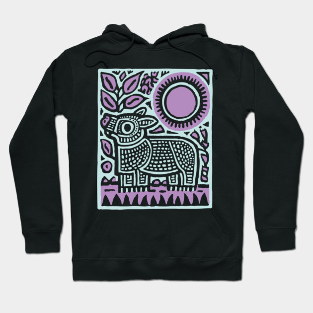 Aztec UFO | Ancient Aliens Funny Linocut Hoodie by TuncGK