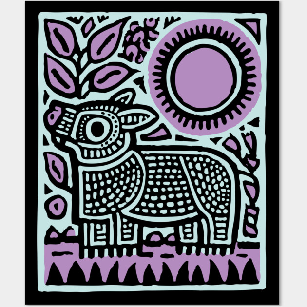 Aztec UFO | Ancient Aliens Funny Linocut Wall Art by TuncGK