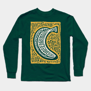 Pop Art Banana | Tribal Pattern Fruit Linocut Long Sleeve T-Shirt