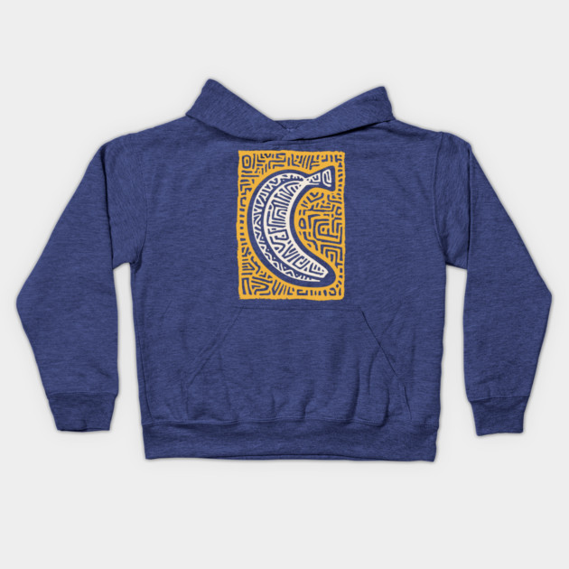 Pop Art Banana | Tribal Pattern Fruit Linocut Kids Hoodie by TuncGK