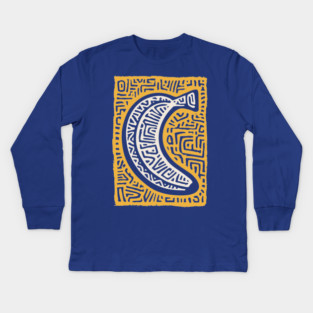 Pop Art Banana | Tribal Pattern Fruit Linocut Kids Long Sleeve T-Shirt