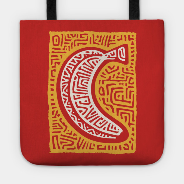 Pop Art Banana | Tribal Pattern Fruit Linocut Tote by TuncGK