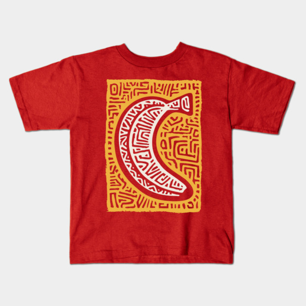 Pop Art Banana | Tribal Pattern Fruit Linocut Kids T-Shirt by TuncGK