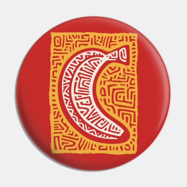 Pop Art Banana | Tribal Pattern Fruit Linocut Pin by TuncGK