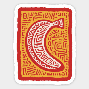 Pop Art Banana | Tribal Pattern Fruit Linocut Magnet