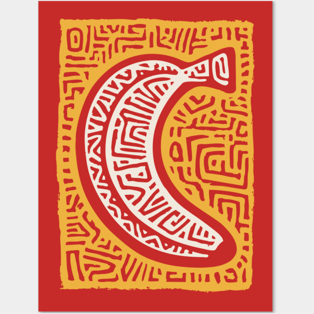 Pop Art Banana | Tribal Pattern Fruit Linocut Wall Art by TuncGK