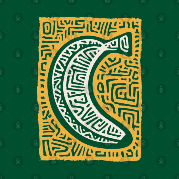 Pop Art Banana | Tribal Pattern Fruit Linocut by TuncGK