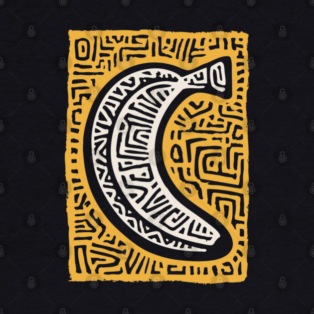 Pop Art Banana | Tribal Pattern Fruit Linocut by TuncGK