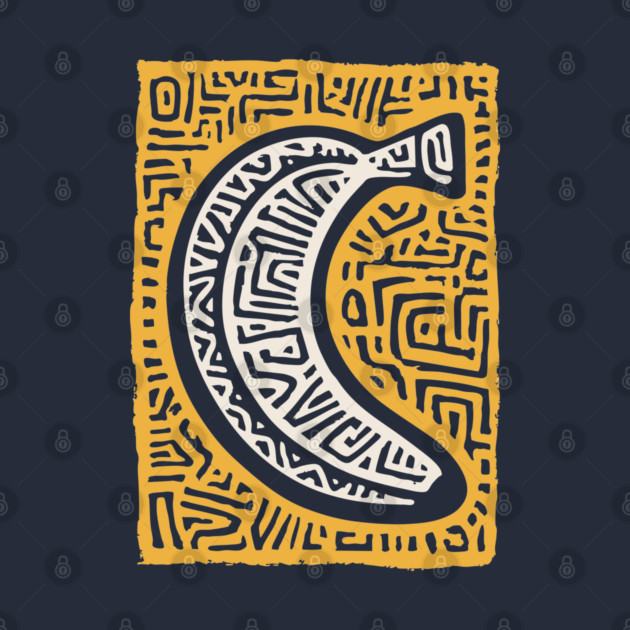 Pop Art Banana | Tribal Pattern Fruit Linocut by TuncGK