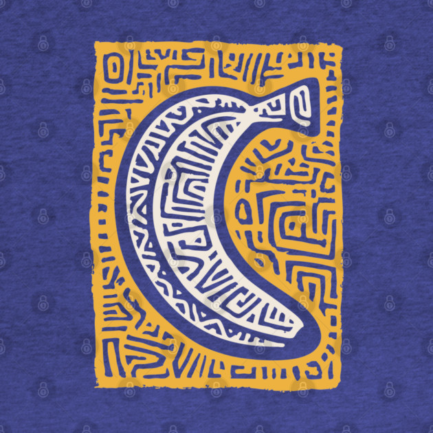 Pop Art Banana | Tribal Pattern Fruit Linocut by TuncGK