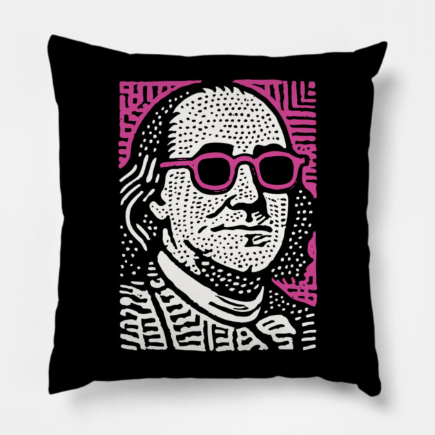 Pop Art Ben Franklin | Pink Founding Father Graphic Pillow by TuncGK