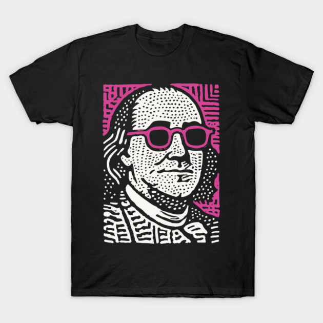 Pop Art Ben Franklin | Pink Founding Father Graphic T-Shirt by TuncGK