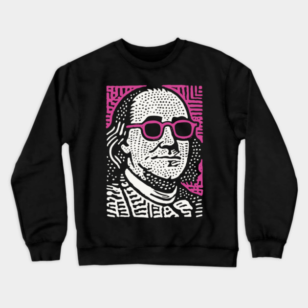 Pop Art Ben Franklin | Pink Founding Father Graphic Crewneck Sweatshirt by TuncGK