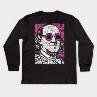 Pop Art Ben Franklin | Pink Founding Father Graphic Kids Long Sleeve T-Shirt