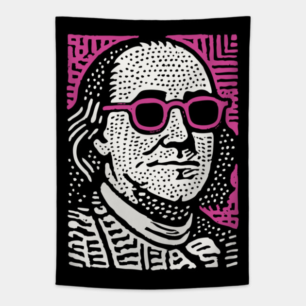 Pop Art Ben Franklin | Pink Founding Father Graphic Tapestry by TuncGK