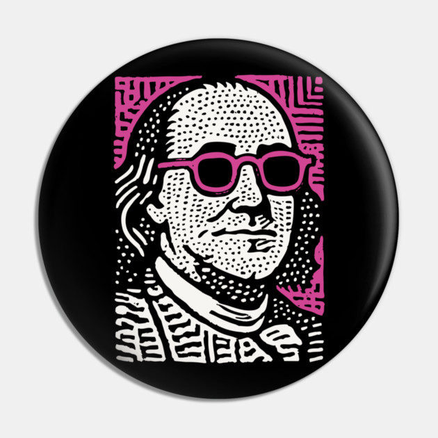 Pop Art Ben Franklin | Pink Founding Father Graphic Pin by TuncGK
