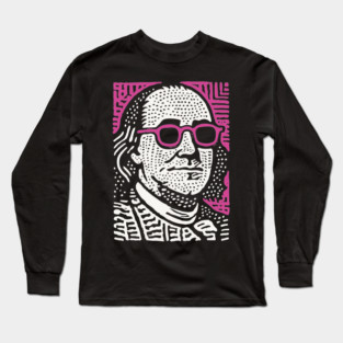 Pop Art Ben Franklin | Pink Founding Father Graphic Long Sleeve T-Shirt