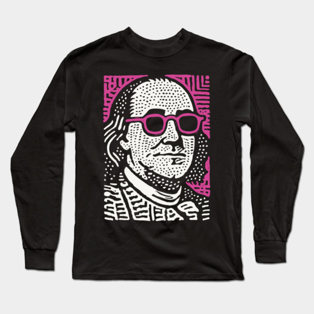 Pop Art Ben Franklin | Pink Founding Father Graphic Long Sleeve T-Shirt by TuncGK