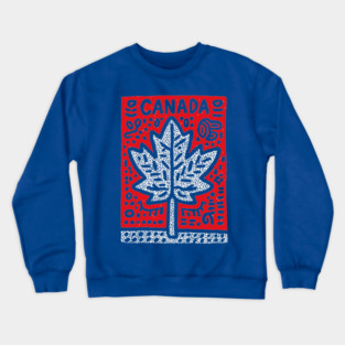 Tribal Canada Maple Leaf | Linocut Graphic Art Crewneck Sweatshirt