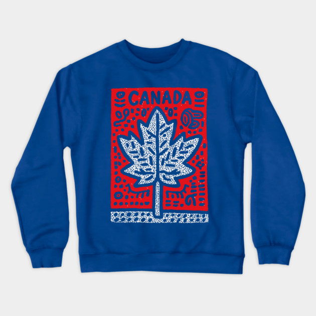 Tribal Canada Maple Leaf | Linocut Graphic Art Crewneck Sweatshirt by TuncGK