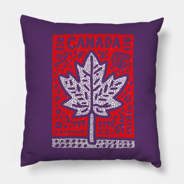 Tribal Canada Maple Leaf | Linocut Graphic Art Pillow by TuncGK