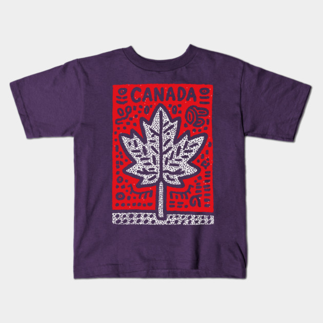 Tribal Canada Maple Leaf | Linocut Graphic Art Kids T-Shirt by TuncGK