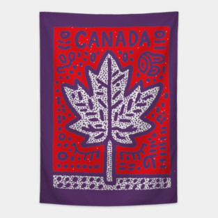Tribal Canada Maple Leaf | Linocut Graphic Art Tapestry