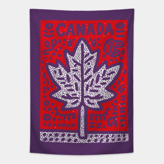 Tribal Canada Maple Leaf | Linocut Graphic Art Tapestry by TuncGK