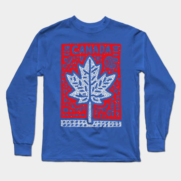 Tribal Canada Maple Leaf | Linocut Graphic Art Long Sleeve T-Shirt by TuncGK