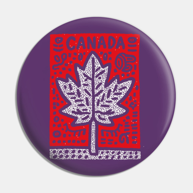 Tribal Canada Maple Leaf | Linocut Graphic Art Pin by TuncGK