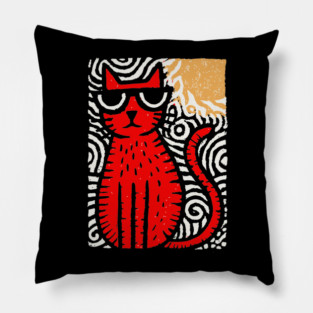 Cat in Heat | Minimalist Retro Graphic Pillow