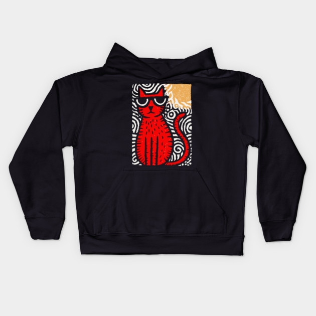 Cat in Heat | Minimalist Retro Graphic Kids Hoodie by TuncGK