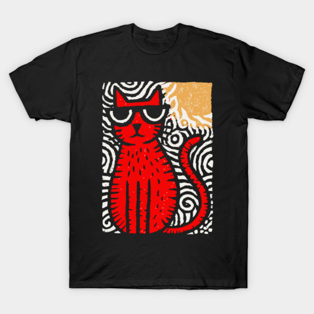 Cat in Heat | Minimalist Retro Graphic T-Shirt by TuncGK